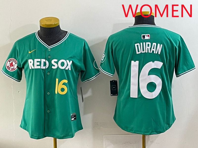 Women 2025 Boston Red Sox 16 Duran Dark Green Joint Name Nike MLB Jersey style 7
